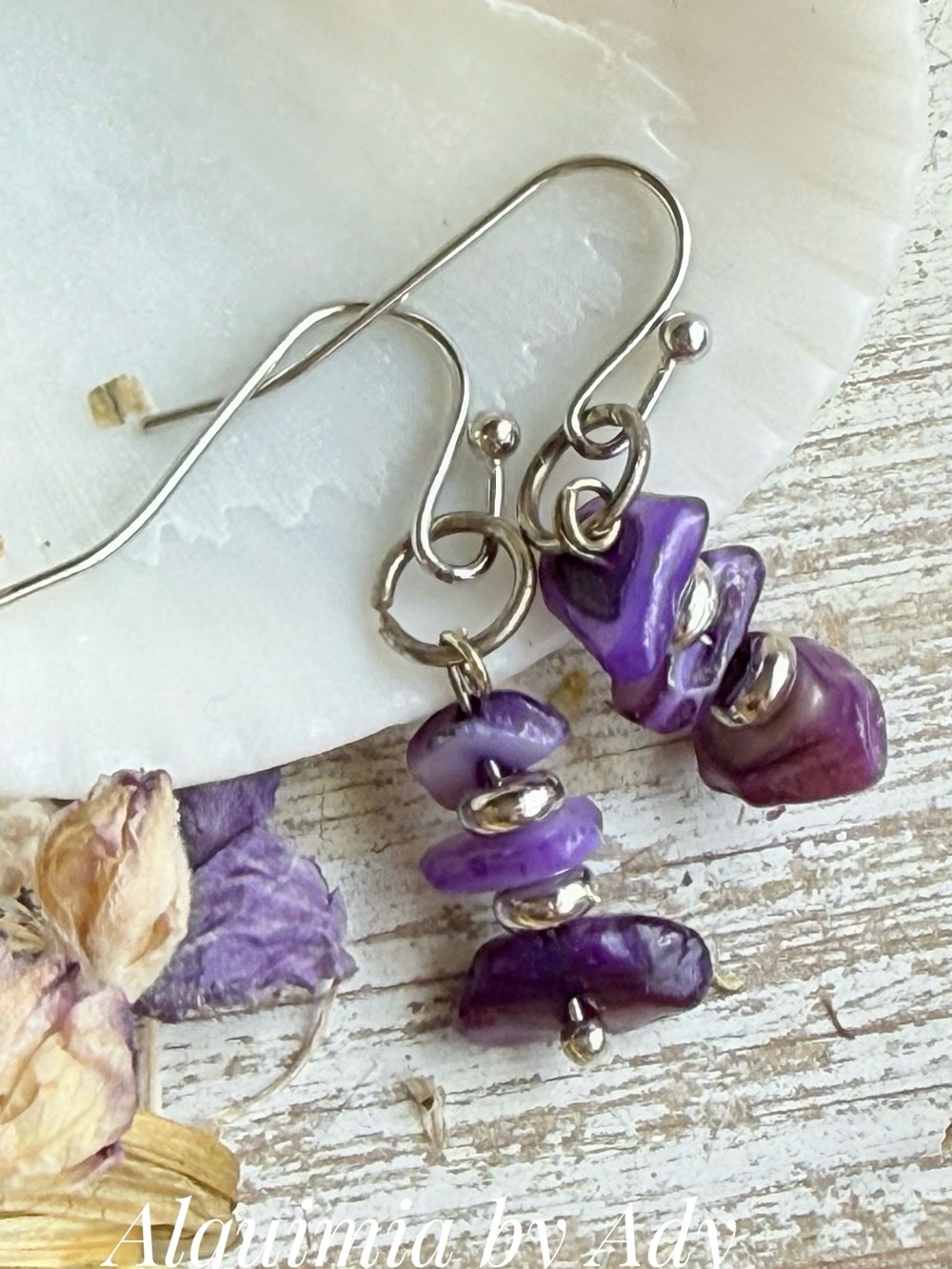 Alquimia Purple Shell Chip Drop Earrings